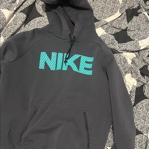 Grey nike hoodie with blue writing